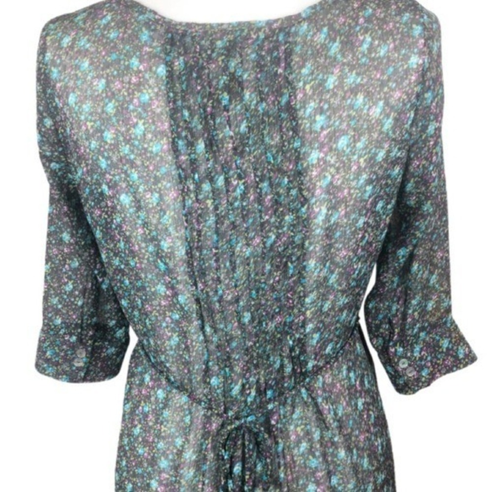 Matter + Sound Womens Floral Pintuck Peplum Blouse Sheer 3/4 Sleeve Blue Small - Picture 5 of 8
